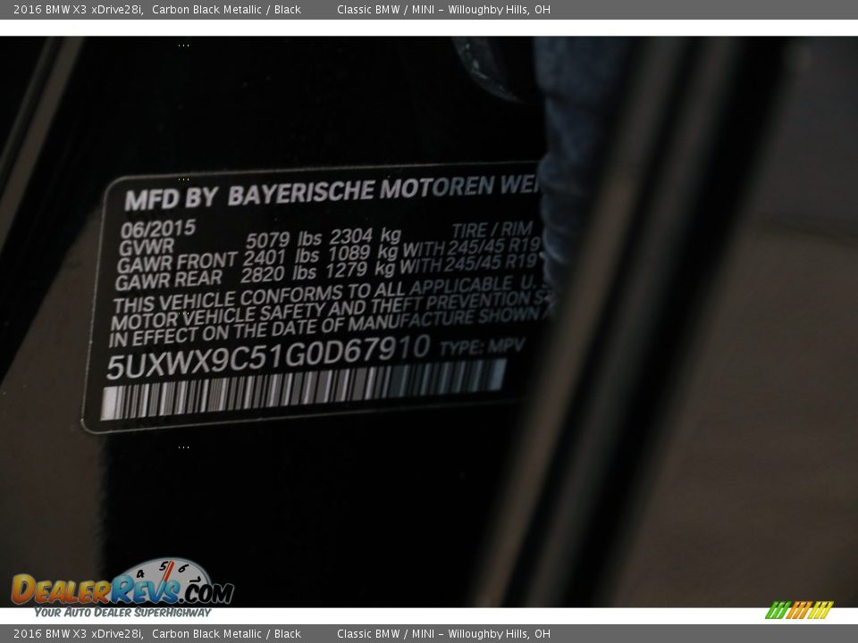 2016 BMW X3 xDrive28i Carbon Black Metallic / Black Photo #23