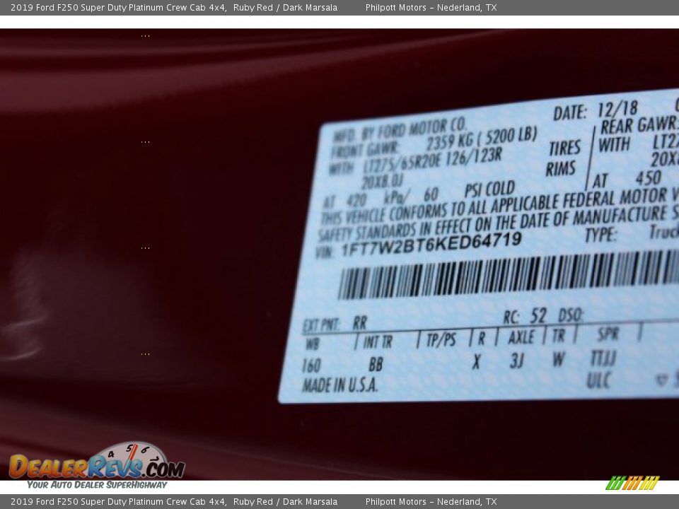 2019 Ford F250 Super Duty Platinum Crew Cab 4x4 Ruby Red / Dark Marsala Photo #27