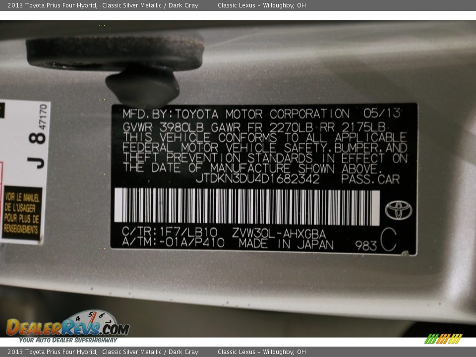 2013 Toyota Prius Four Hybrid Classic Silver Metallic / Dark Gray Photo #20
