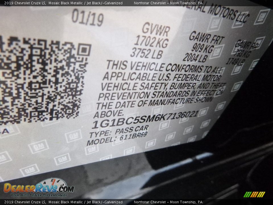 2019 Chevrolet Cruze LS Mosaic Black Metallic / Jet Black/­Galvanized Photo #17
