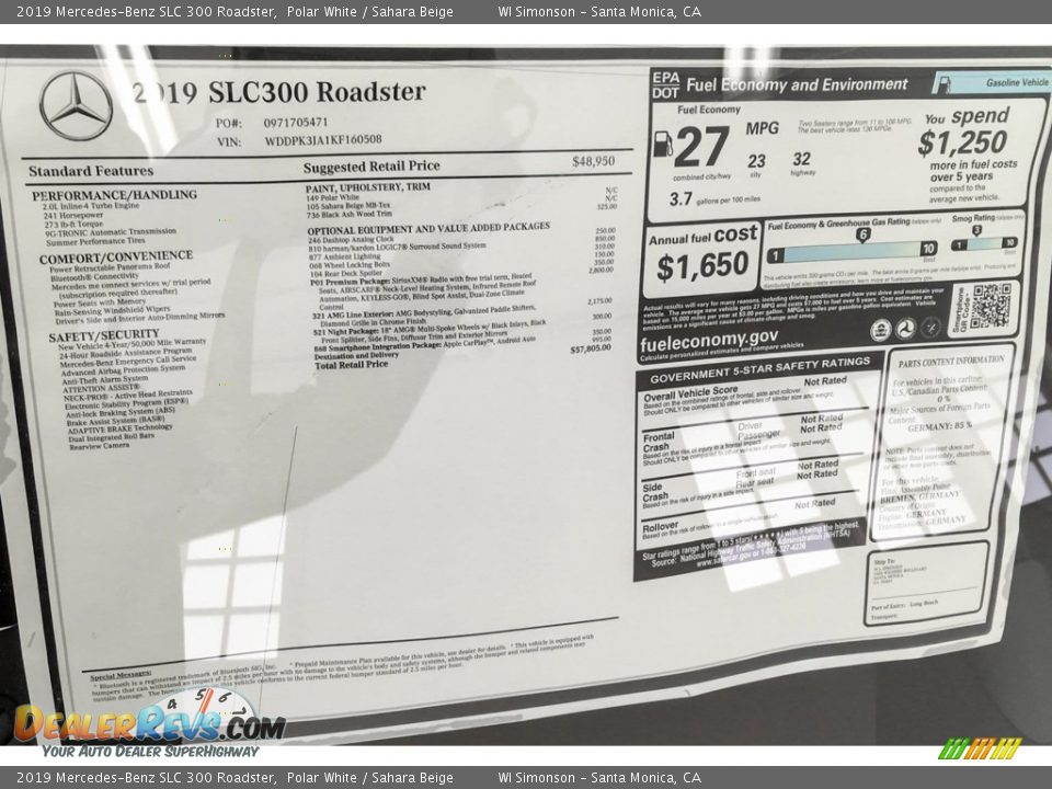 2019 Mercedes-Benz SLC 300 Roadster Window Sticker Photo #10