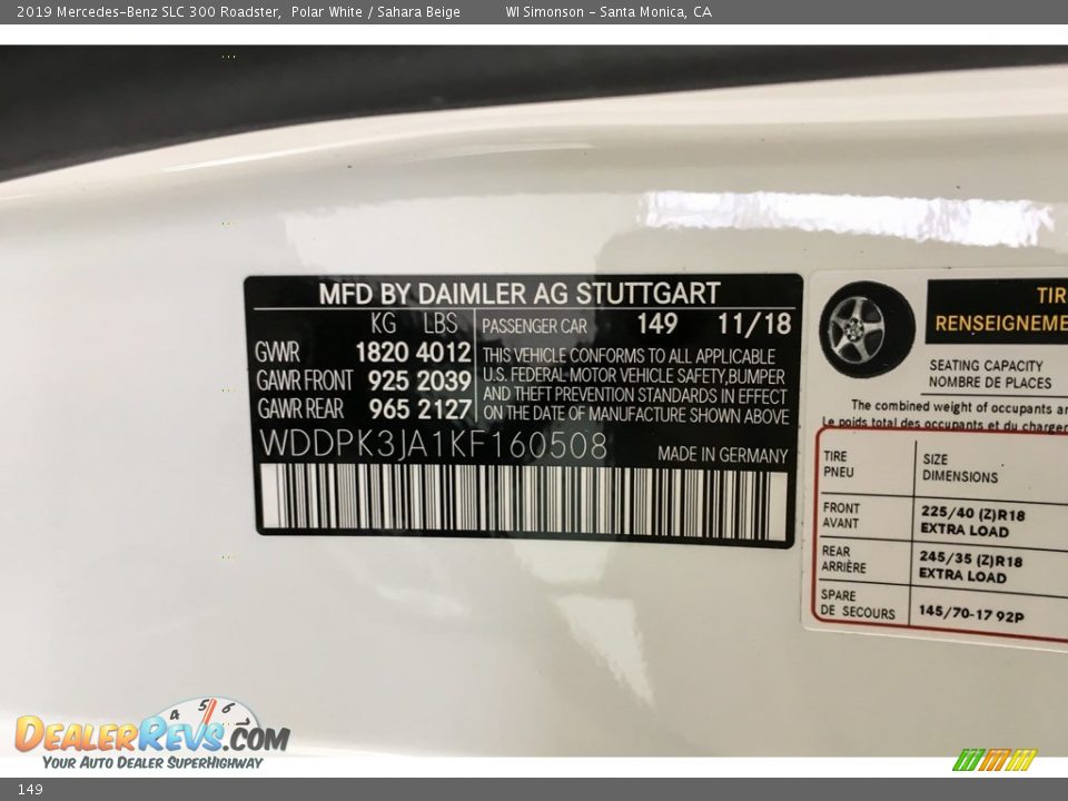 Mercedes-Benz Color Code 149 Polar White