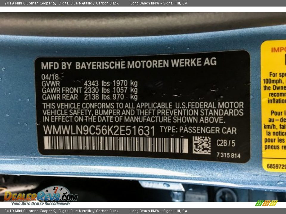 2019 Mini Clubman Cooper S Digital Blue Metallic / Carbon Black Photo #23