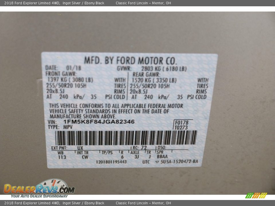 2018 Ford Explorer Limited 4WD Ingot Silver / Ebony Black Photo #22