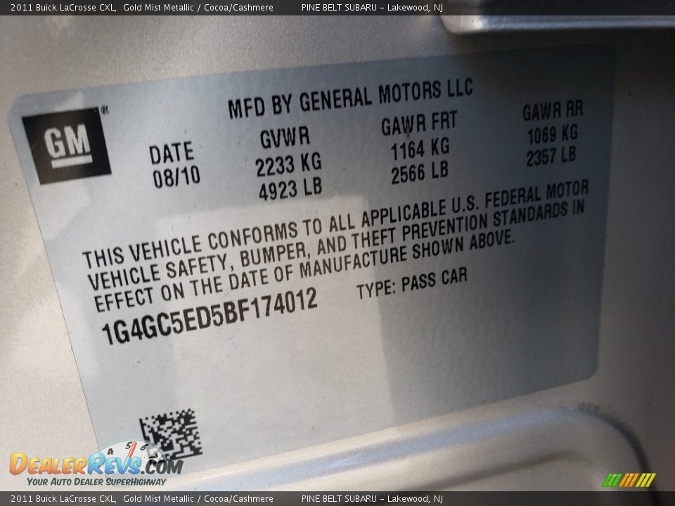 2011 Buick LaCrosse CXL Gold Mist Metallic / Cocoa/Cashmere Photo #23