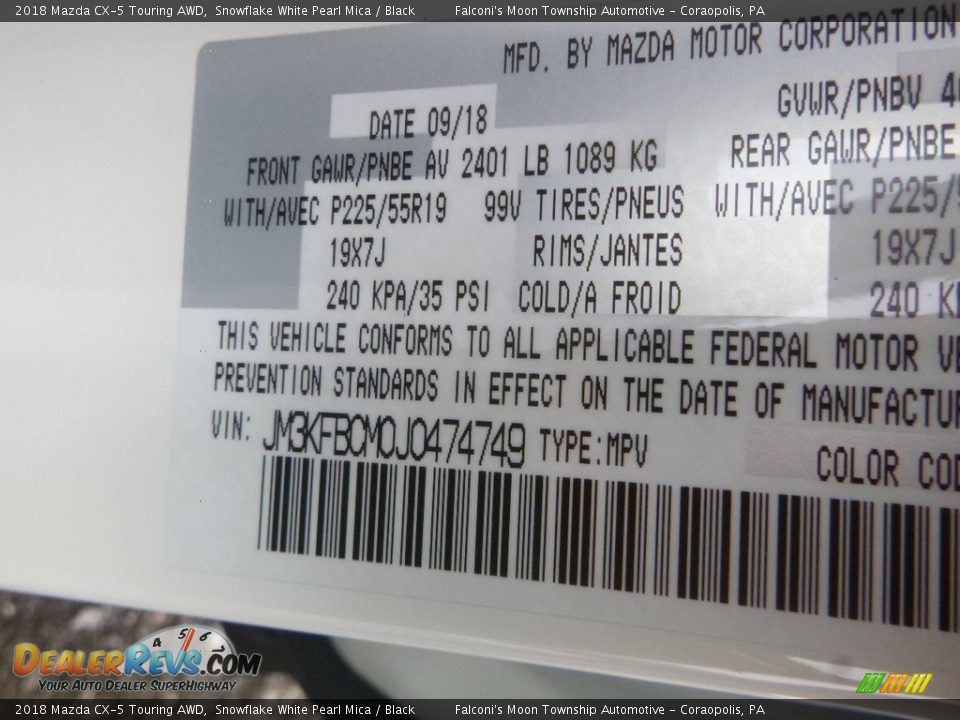 2018 Mazda CX-5 Touring AWD Snowflake White Pearl Mica / Black Photo #12