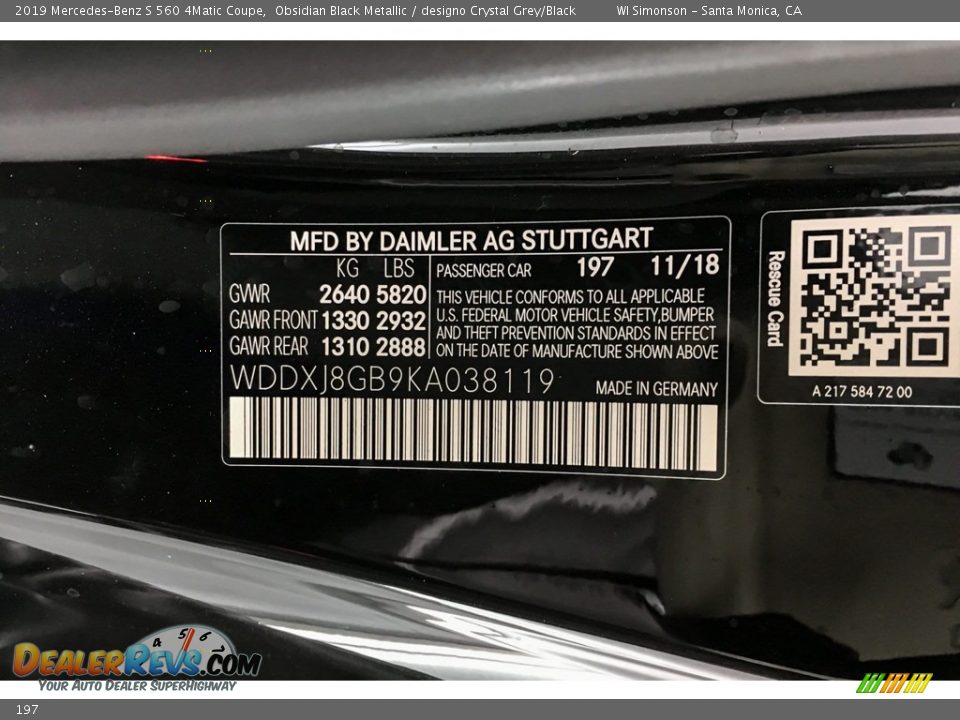 Mercedes-Benz Color Code 197 Obsidian Black Metallic