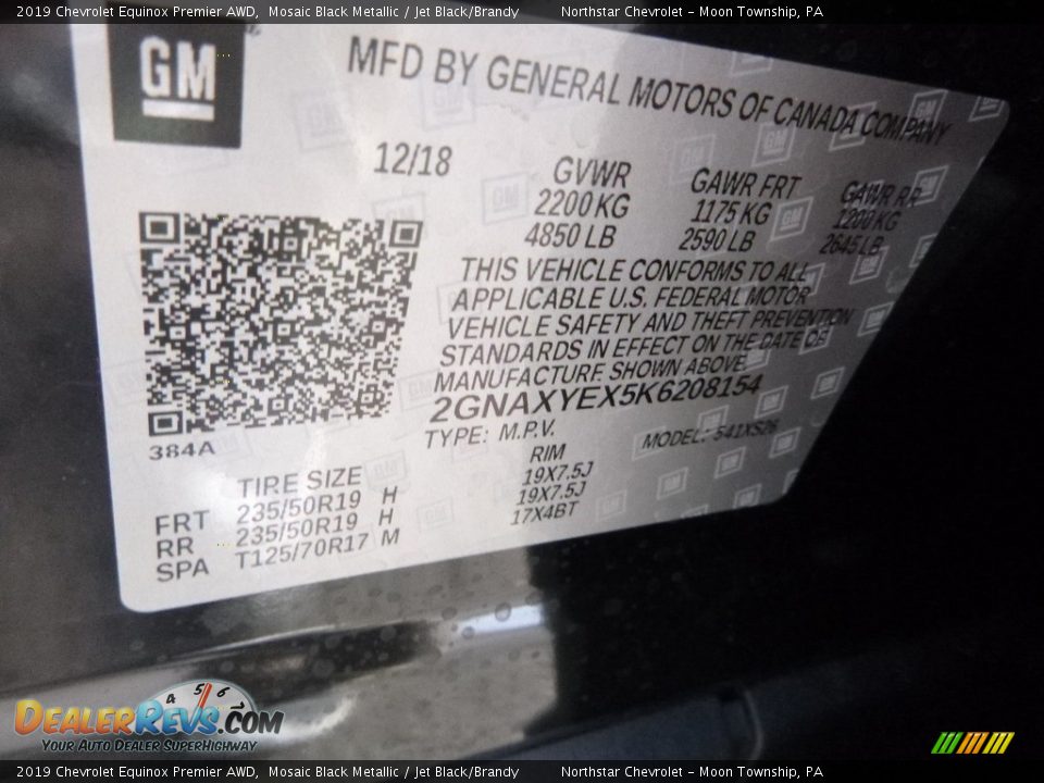 2019 Chevrolet Equinox Premier AWD Mosaic Black Metallic / Jet Black/Brandy Photo #17