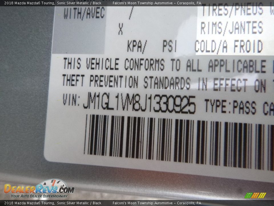 2018 Mazda Mazda6 Touring Sonic Silver Metallic / Black Photo #12