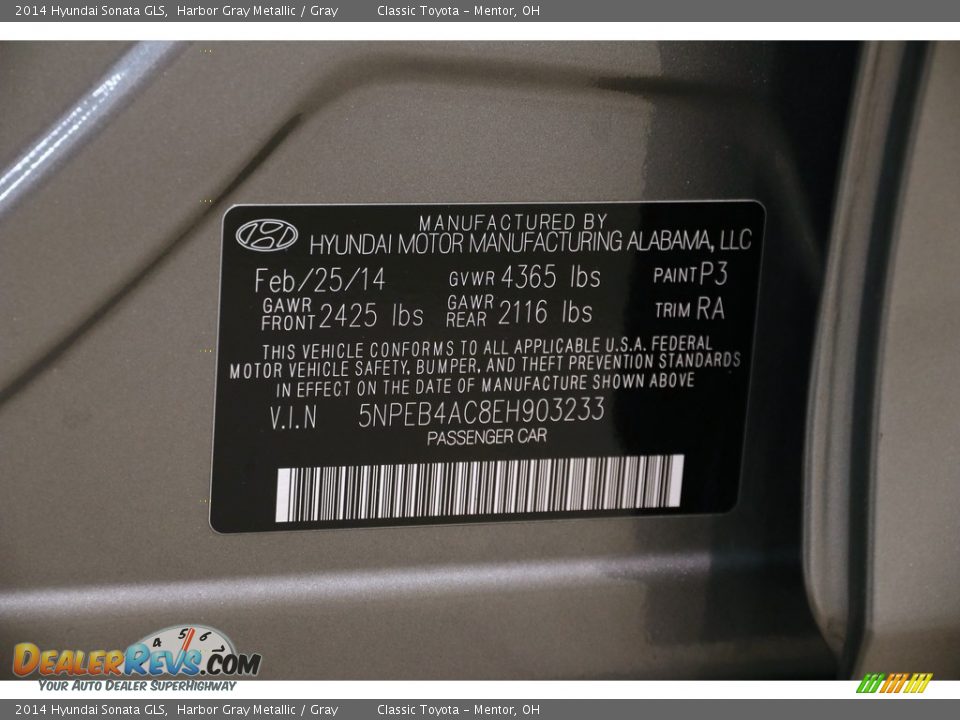 2014 Hyundai Sonata GLS Harbor Gray Metallic / Gray Photo #20