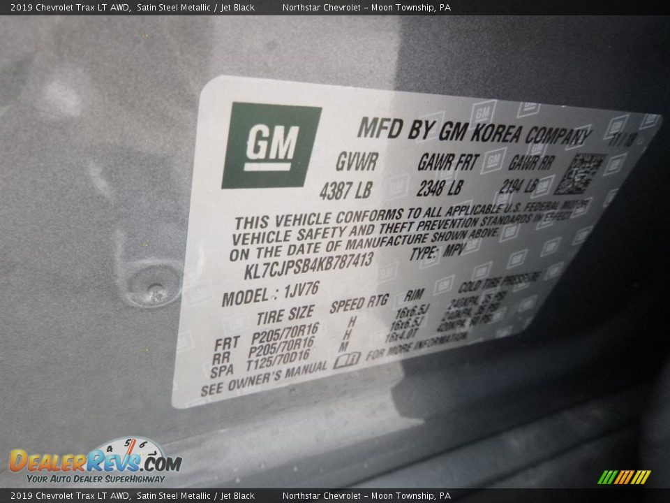 2019 Chevrolet Trax LT AWD Satin Steel Metallic / Jet Black Photo #16