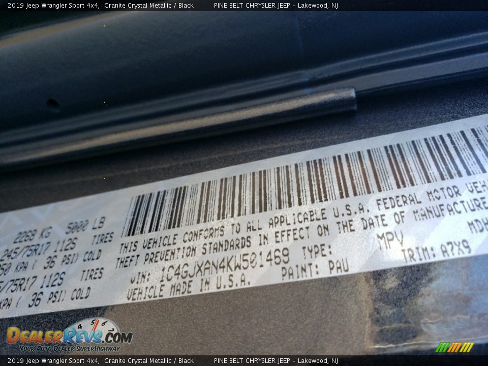2019 Jeep Wrangler Sport 4x4 Granite Crystal Metallic / Black Photo #9