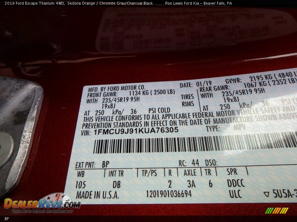 Ford Color Code BP Sedona Orange