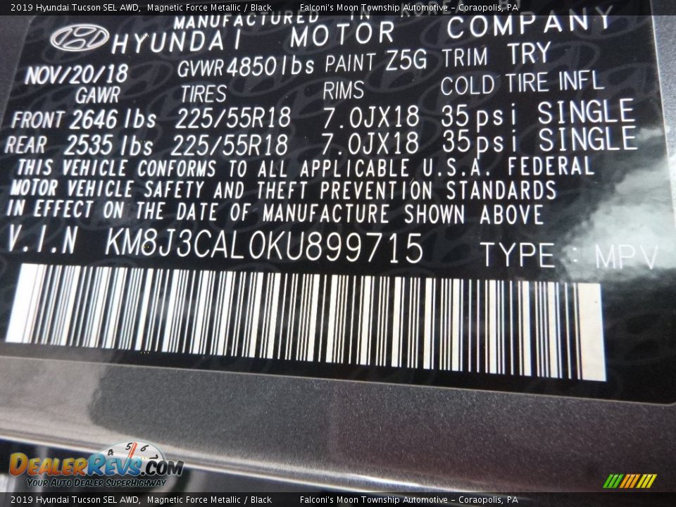 2019 Hyundai Tucson SEL AWD Magnetic Force Metallic / Black Photo #12
