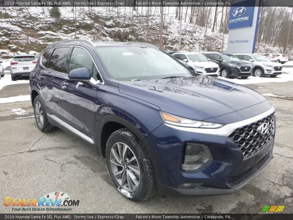 2019 Hyundai Santa Fe SEL Plus AWD Stormy Sea / Espresso/Gray Photo #3