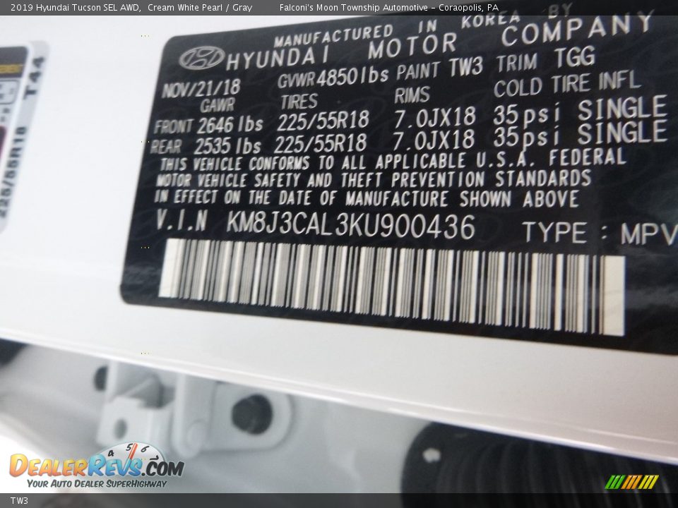 Hyundai Color Code TW3 Cream White Pearl