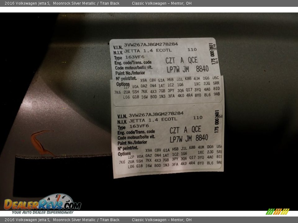 2016 Volkswagen Jetta S Moonrock Silver Metallic / Titan Black Photo #18
