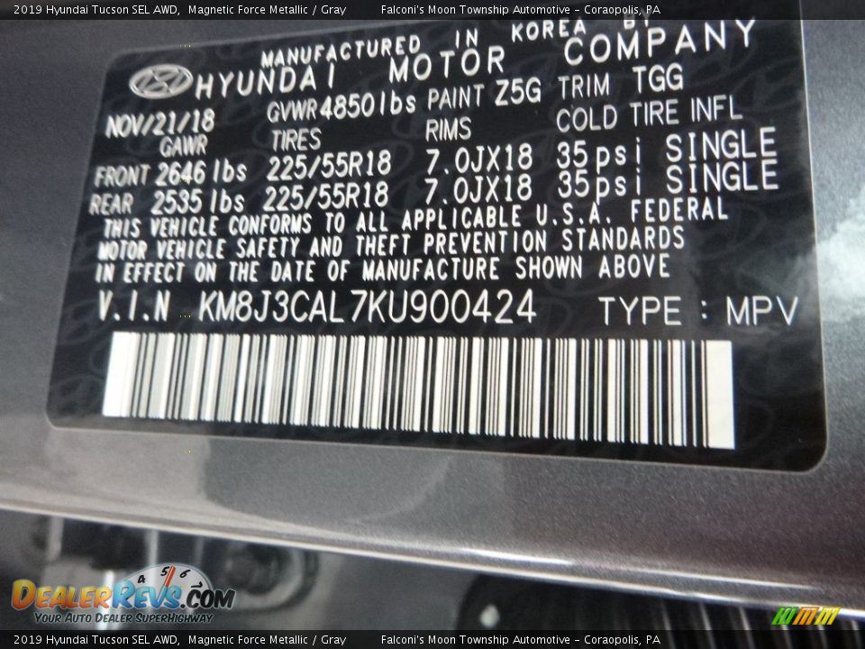 2019 Hyundai Tucson SEL AWD Magnetic Force Metallic / Gray Photo #12