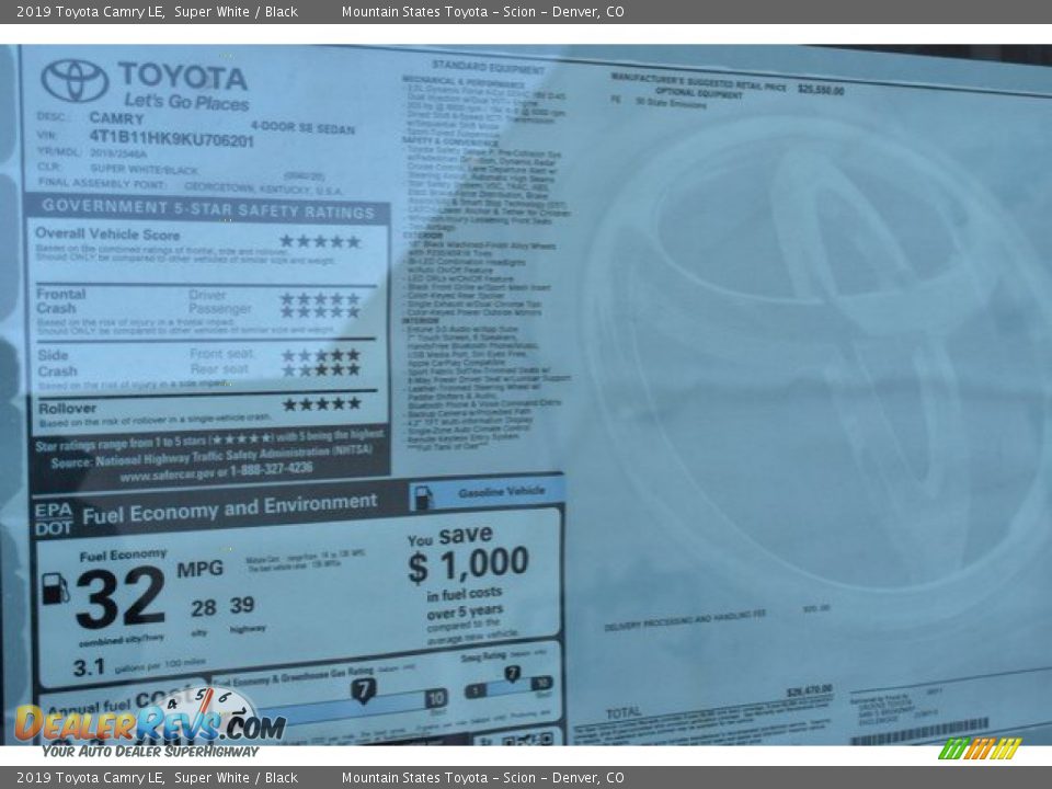 2019 Toyota Camry LE Super White / Black Photo #36