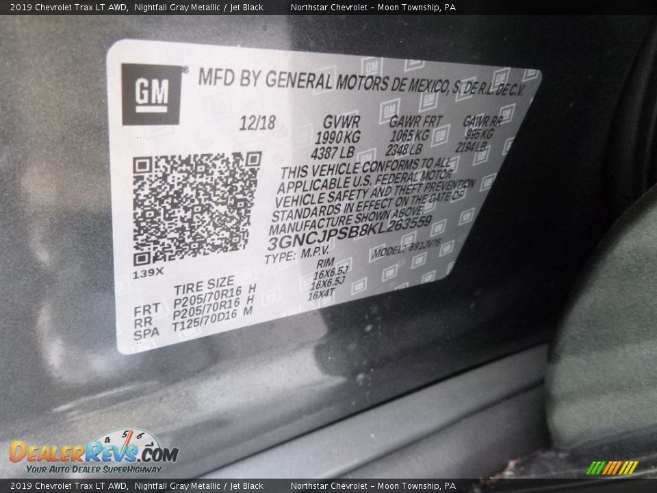 2019 Chevrolet Trax LT AWD Nightfall Gray Metallic / Jet Black Photo #16