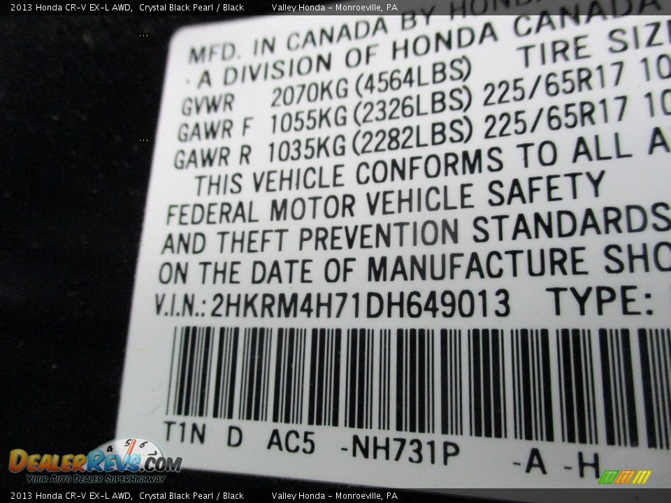 2013 Honda CR-V EX-L AWD Crystal Black Pearl / Black Photo #19
