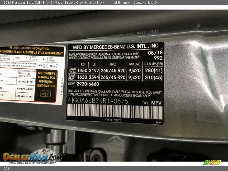 Mercedes-Benz Color Code 992 Selenite Grey Metallic