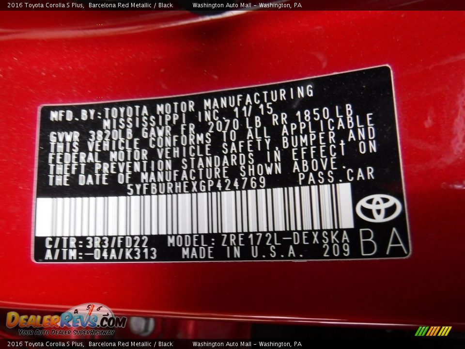 2016 Toyota Corolla S Plus Barcelona Red Metallic / Black Photo #24