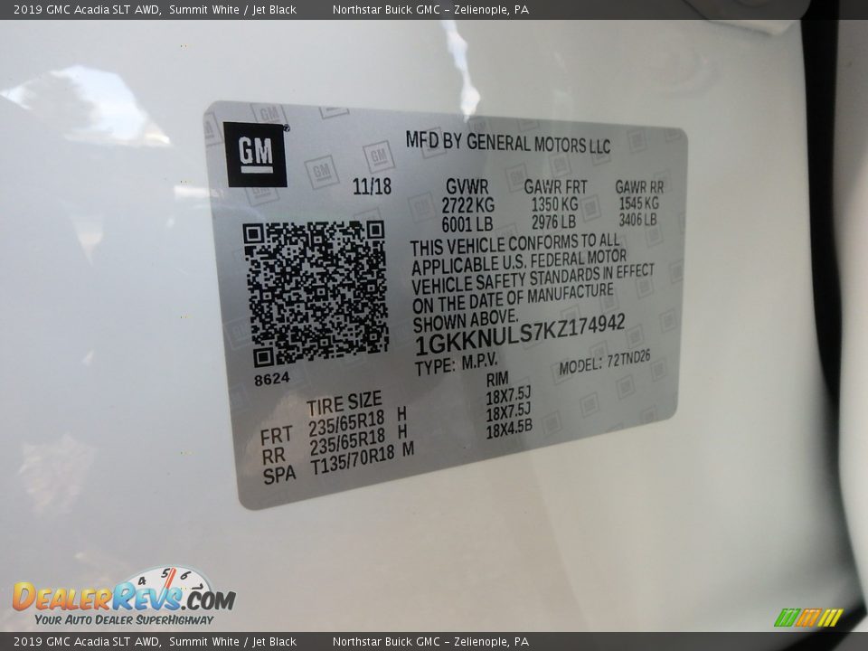 2019 GMC Acadia SLT AWD Summit White / Jet Black Photo #15