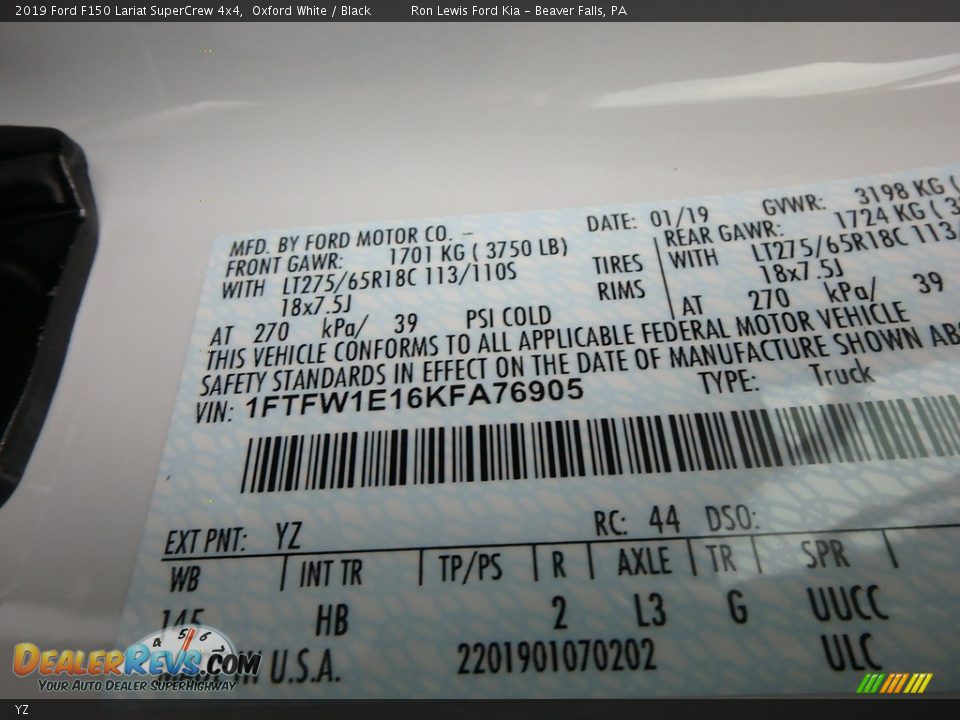 Ford Color Code YZ Oxford White