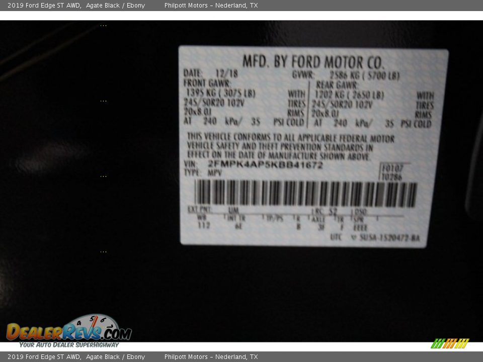 2019 Ford Edge ST AWD Agate Black / Ebony Photo #24