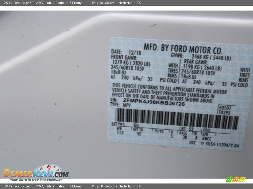 2019 Ford Edge SEL AWD White Platinum / Ebony Photo #24