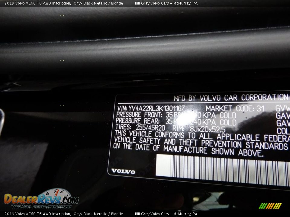 2019 Volvo XC60 T6 AWD Inscription Onyx Black Metallic / Blonde Photo #11