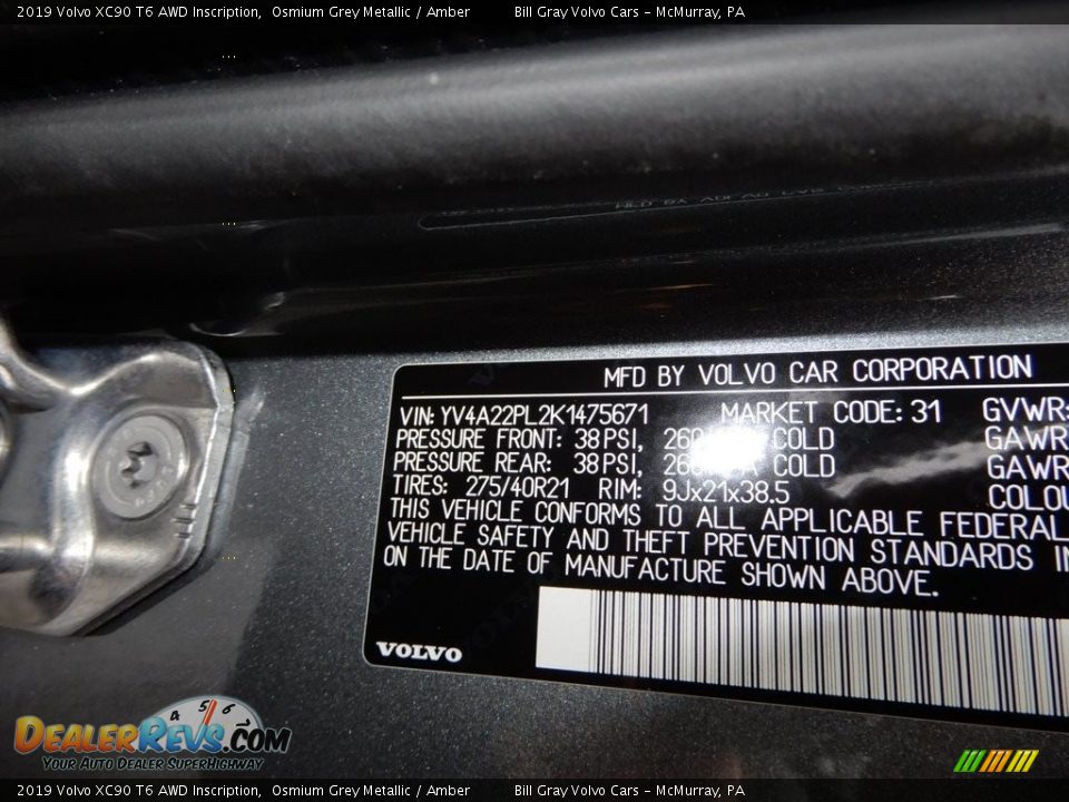 2019 Volvo XC90 T6 AWD Inscription Osmium Grey Metallic / Amber Photo #11
