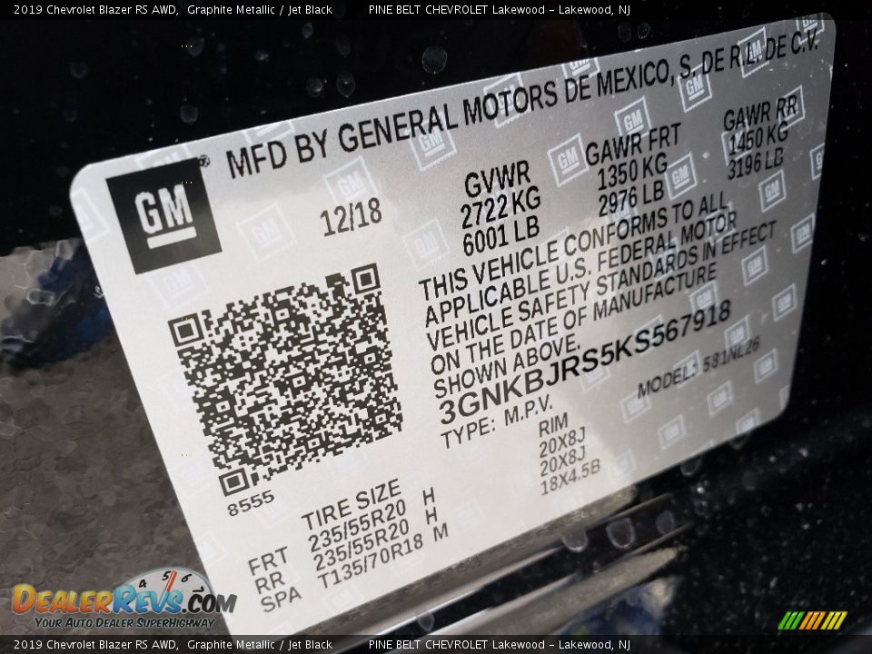 2019 Chevrolet Blazer RS AWD Graphite Metallic / Jet Black Photo #9