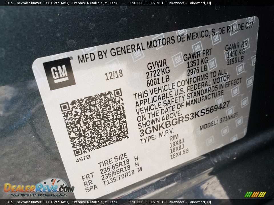 2019 Chevrolet Blazer 3.6L Cloth AWD Graphite Metallic / Jet Black Photo #9