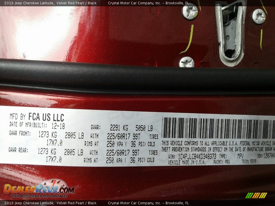 2019 Jeep Cherokee Latitude Velvet Red Pearl / Black Photo #21