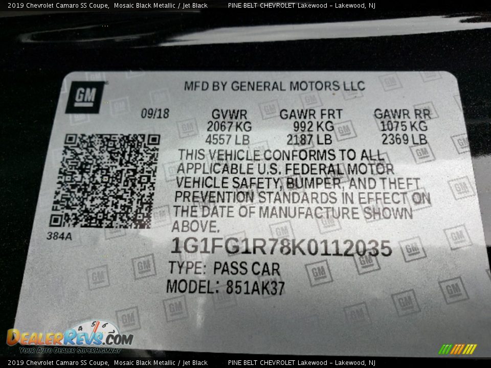 2019 Chevrolet Camaro SS Coupe Mosaic Black Metallic / Jet Black Photo #8