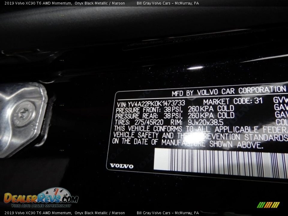 2019 Volvo XC90 T6 AWD Momentum Onyx Black Metallic / Maroon Photo #11
