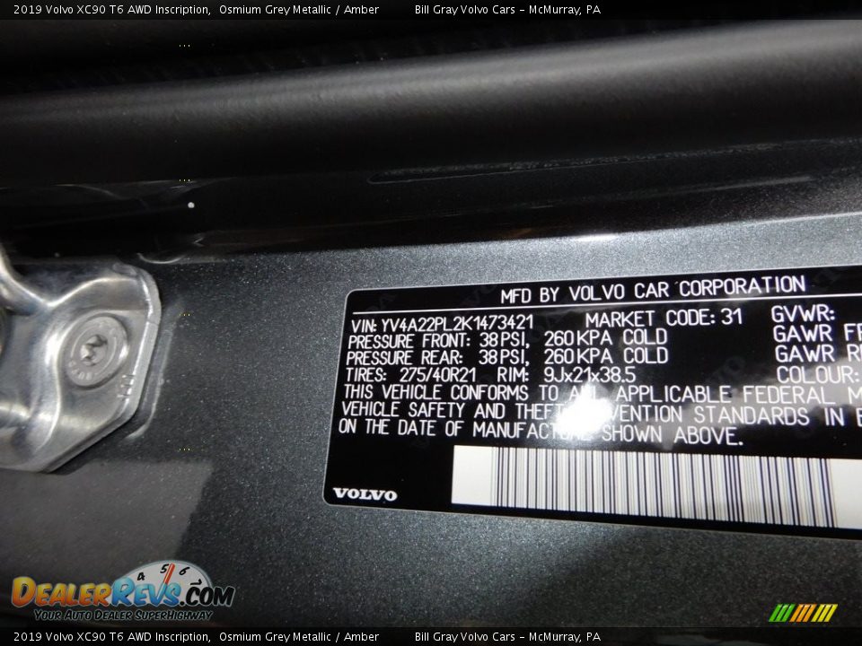 2019 Volvo XC90 T6 AWD Inscription Osmium Grey Metallic / Amber Photo #11