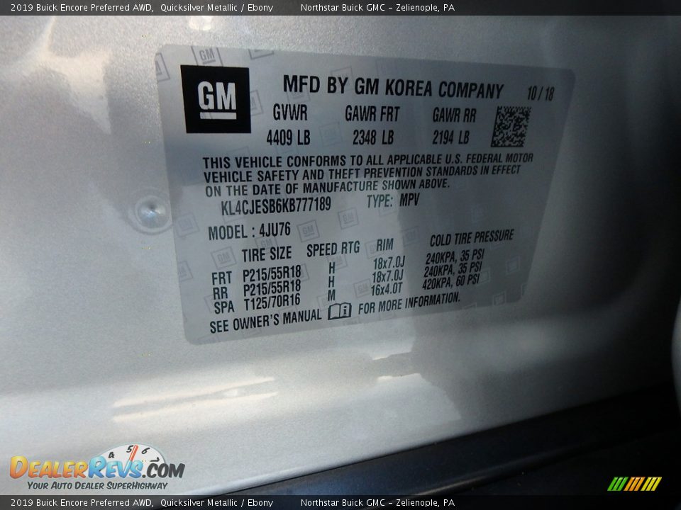 2019 Buick Encore Preferred AWD Quicksilver Metallic / Ebony Photo #16