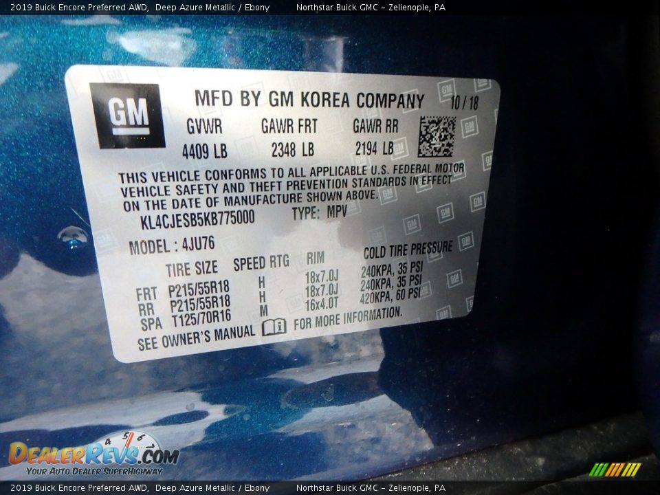 2019 Buick Encore Preferred AWD Deep Azure Metallic / Ebony Photo #16