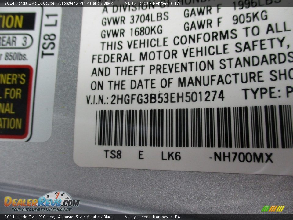 2014 Honda Civic LX Coupe Alabaster Silver Metallic / Black Photo #19