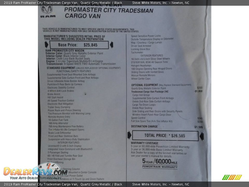 2019 Ram ProMaster City Tradesman Cargo Van Window Sticker Photo #28