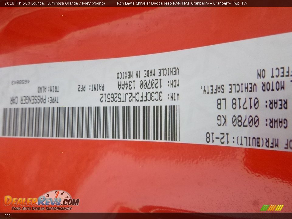 Fiat Color Code PF2 Luminosa Orange