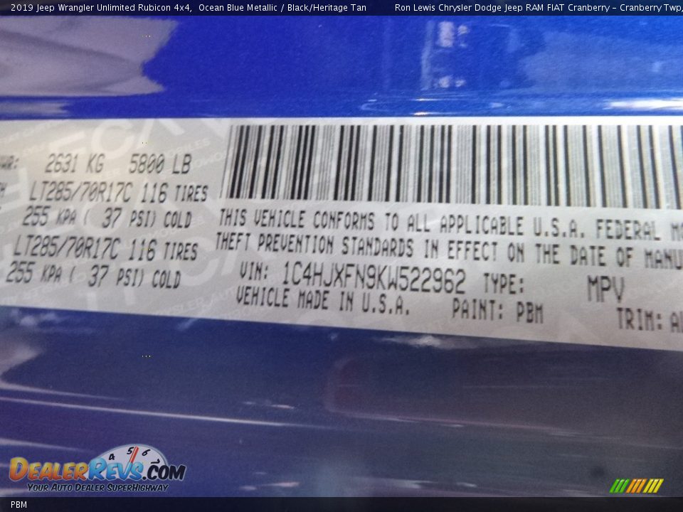 Jeep Color Code PBM Ocean Blue Metallic