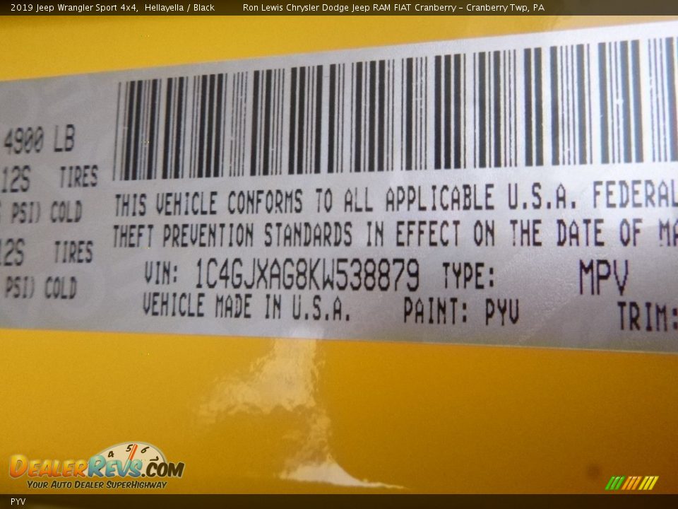 Jeep Color Code PYV Hellayella