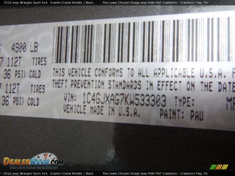 2019 Jeep Wrangler Sport 4x4 Granite Crystal Metallic / Black Photo #15