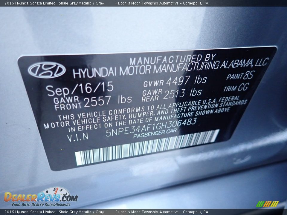 2016 Hyundai Sonata Limited Shale Gray Metallic / Gray Photo #23