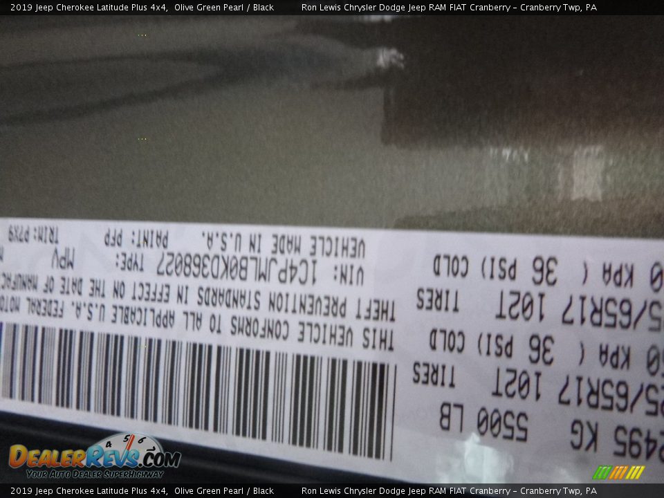 2019 Jeep Cherokee Latitude Plus 4x4 Olive Green Pearl / Black Photo #15
