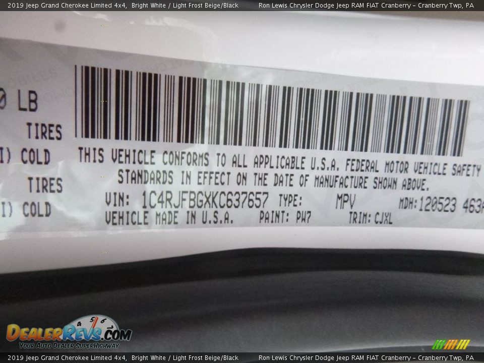 2019 Jeep Grand Cherokee Limited 4x4 Bright White / Light Frost Beige/Black Photo #14